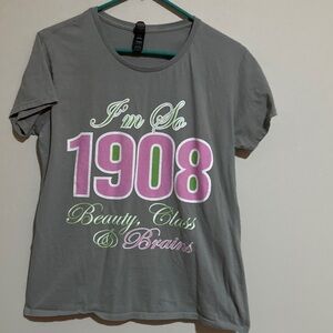 Anvil Gray Tee with Pink and Green Print